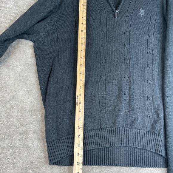 US Polo Assn Mens Quarter Zip Sweater Dark Gray Cable Knit Sherpa Lined XL - Picture 7 of 16